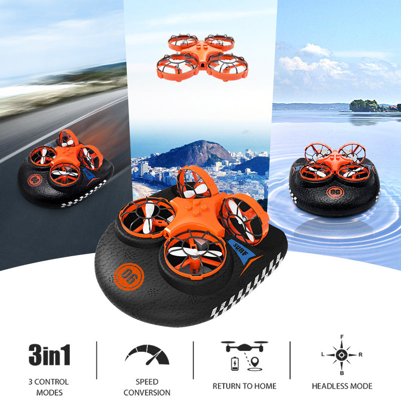 3-in-1 RC Hovercraft Mini Drone – Water, Land & Air Remote Control Toy